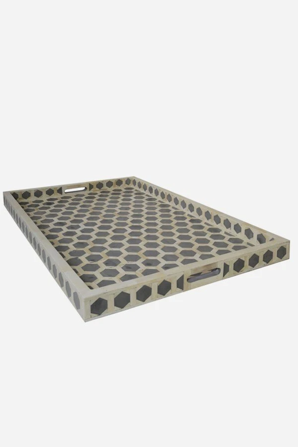 Bone Inlay Hexagonal Design Tray in Grey Color - Image 3 of 4
