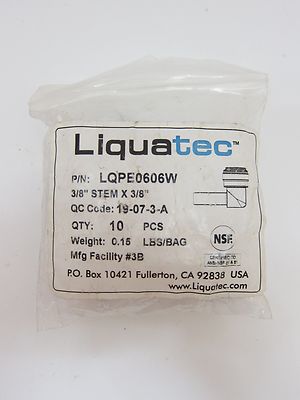 Pack Of 10 New Liquatec LQPE0606W 3/8  Stem x 3/8  Tube Quick Connect Plug Elbow