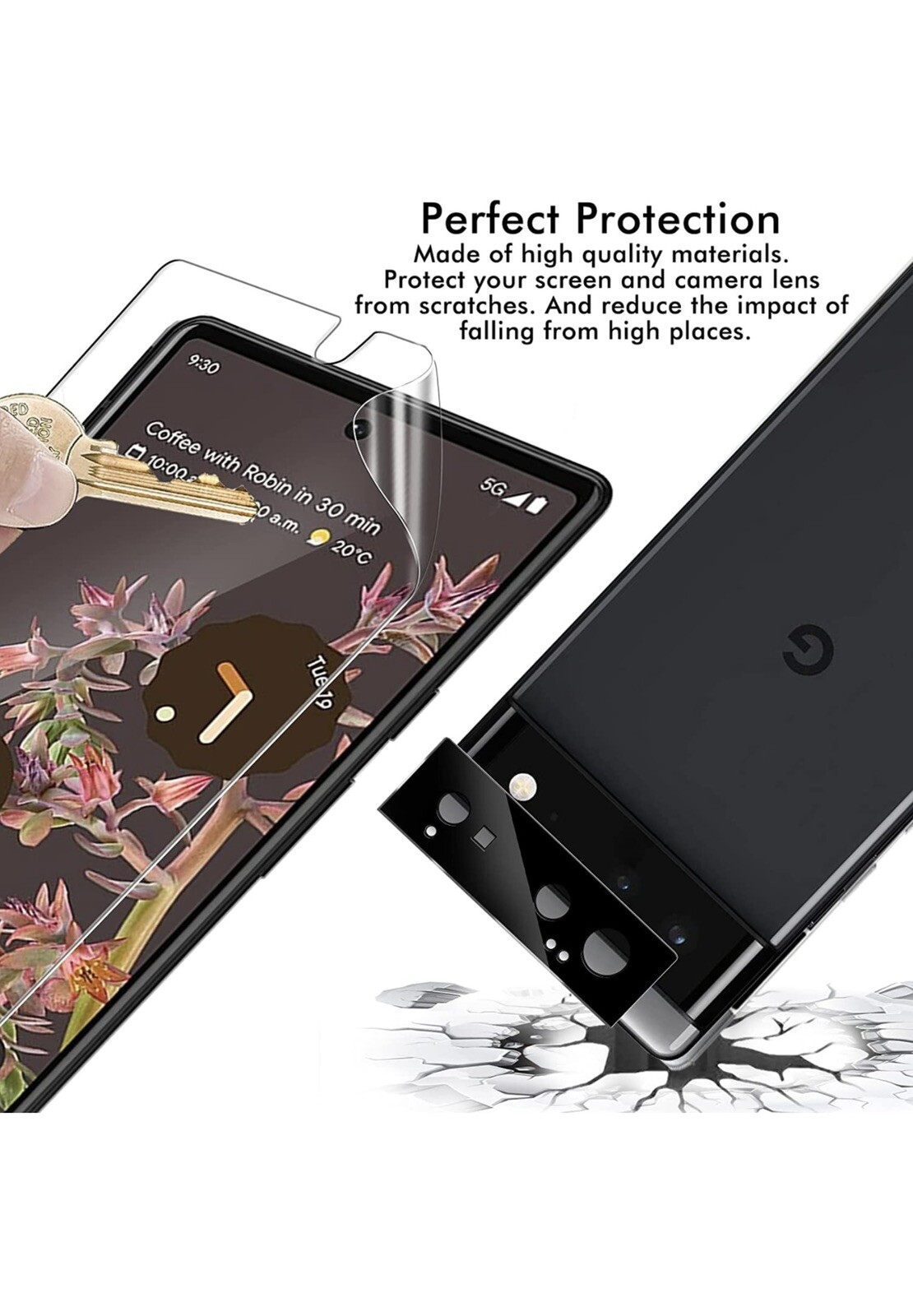 Google Pixel 6 Screen Protector ￼ 3Pk HD Flexible TPU Film+2Pk Camera Protector￼
