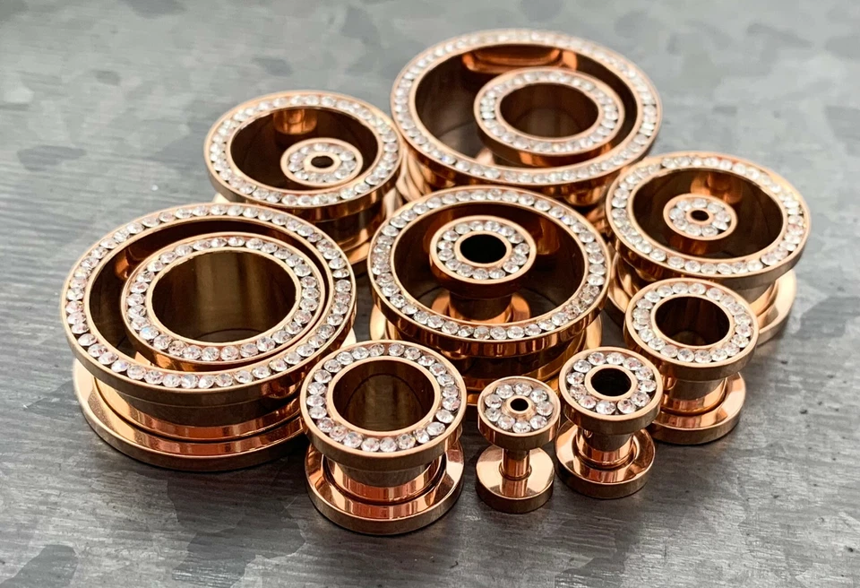 ПАРА Туннелей с Покрытием из Розового Золота с Драгоценными Камнями Пробки Уши Датчики - Изображение 2 из 4