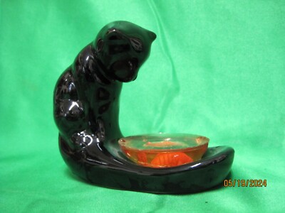 Vintage Royal Haeger Ceramic Black Cat Figure FISH BOWL 3 X 4  INCH !!!