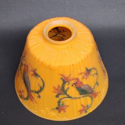 Reverse Painted Lamp Cast Iron Parrot Tropical Glass Shade Vintage Electric - Picture 8 of 12