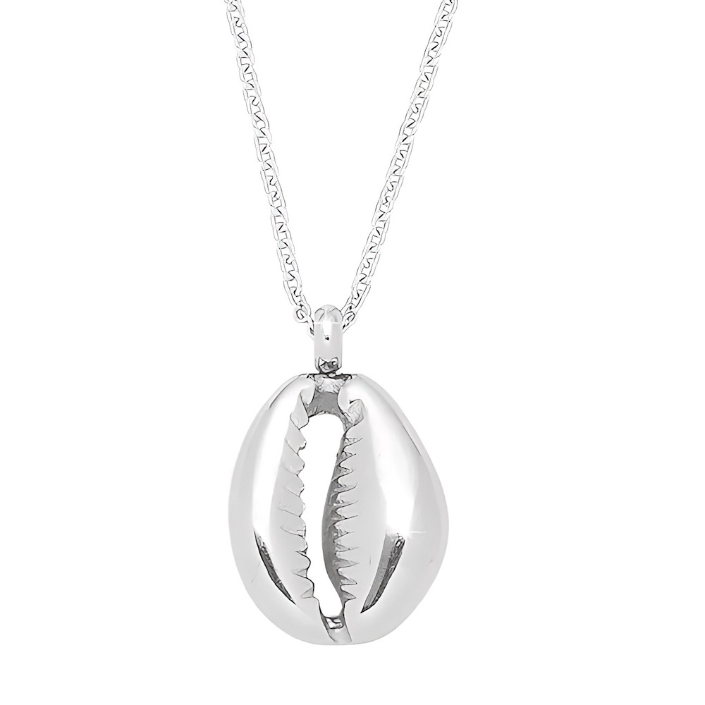 Collier pendentif cauri argent 925 femme chaîne 45 cm bijou coquillage massif