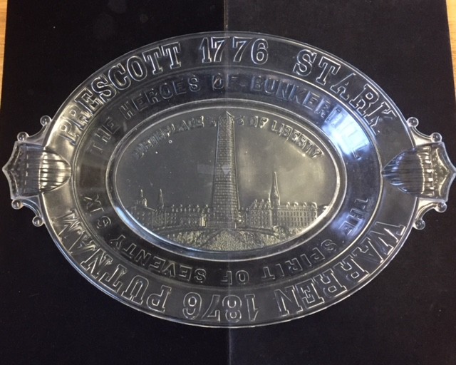 Antique 1876 glass dish / plate Heroes of Bunker Hill centenary liberty  