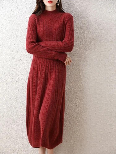 Vestidos Suéter de Cachemira Vestido Largo Para Mujer Cuello Alto Manga Larga Invierno Lo último - Imagen 19 de 29