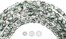 Czech Fire Polished Round Faceted Beads in Crystal Mint Shimmer coat, 16" strand
