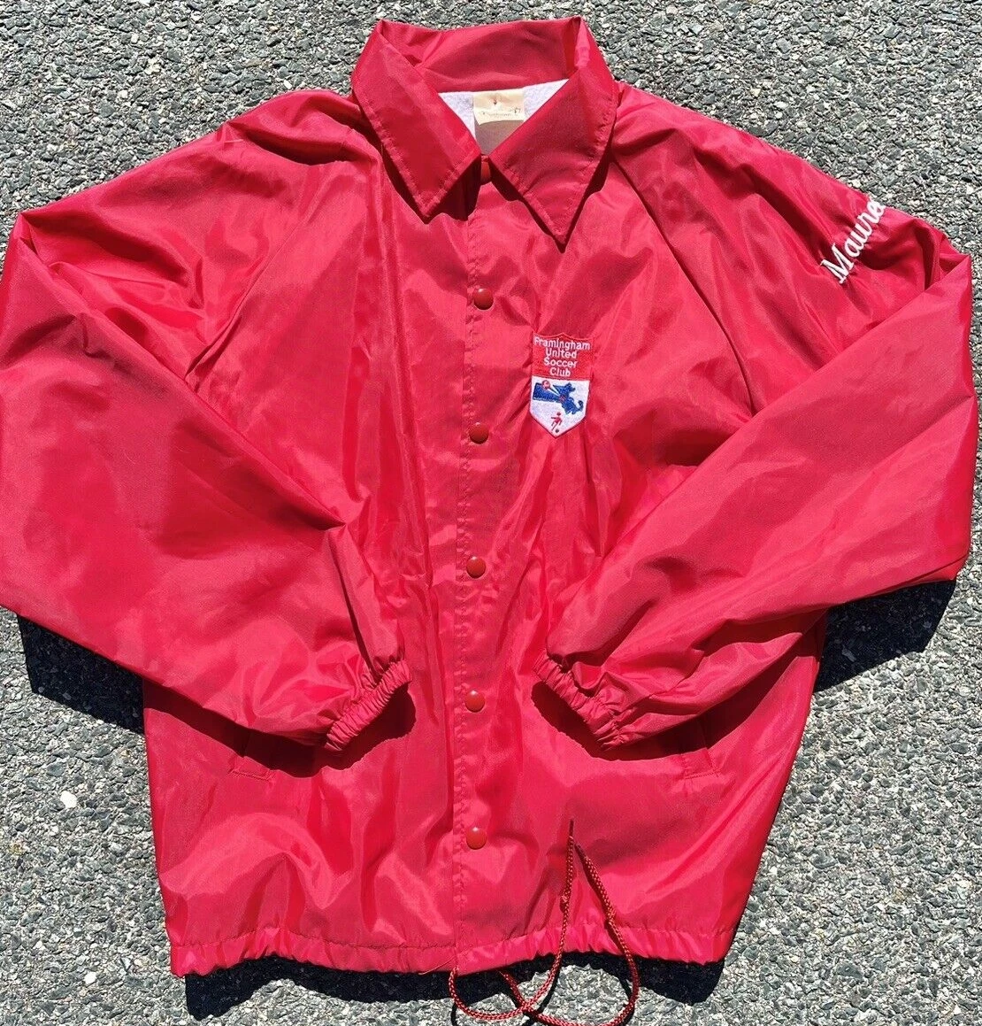 Giacca Bomber Coach Vintage anni 80 Retrò Massachuse Calcio Patch Coperta Taglia M