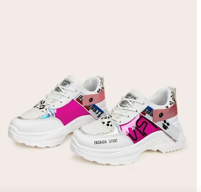 white chunky trainers with leopard print