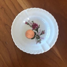 Vintage Round Mini Ashtray 3 5/8” Lady’s Individual Tray with Pink Roses
