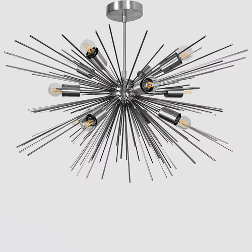 Starburst Brass Chandelier, 12-Light Mid-Century Modern Ceiling Fixture, Iconic - Picture 8 of 9