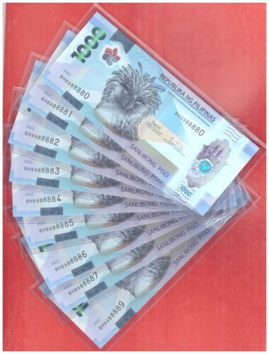 2022 PHILIPPINEN 1000 Piso Polymer EAGLE Fancy 9 Stück BH 8888880 -87 89 P230a IBNS