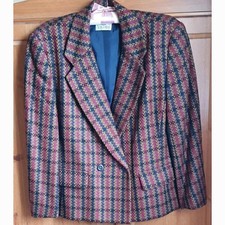Vintage Viyella Blue/red/beige Worsted Lambswool Semi Fitted Jacket Size 16