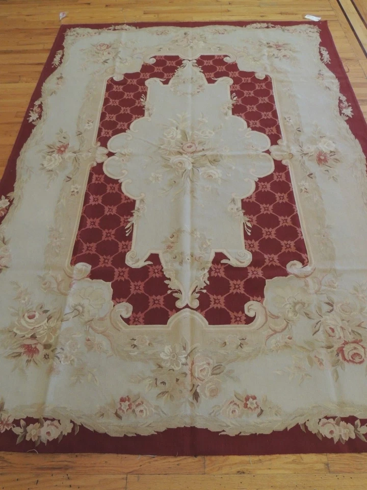 6x9 Llamativa Alfombra Francesa Estilo Aubusson Alfombra Oriental ROJA Beige Lana Foto 2 de 4