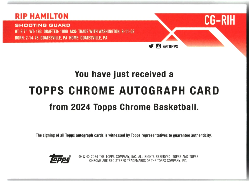 2023-24 Topps Chrome Rip Hamilton Auto Purple Geometric Refractors - Image 2 of 2