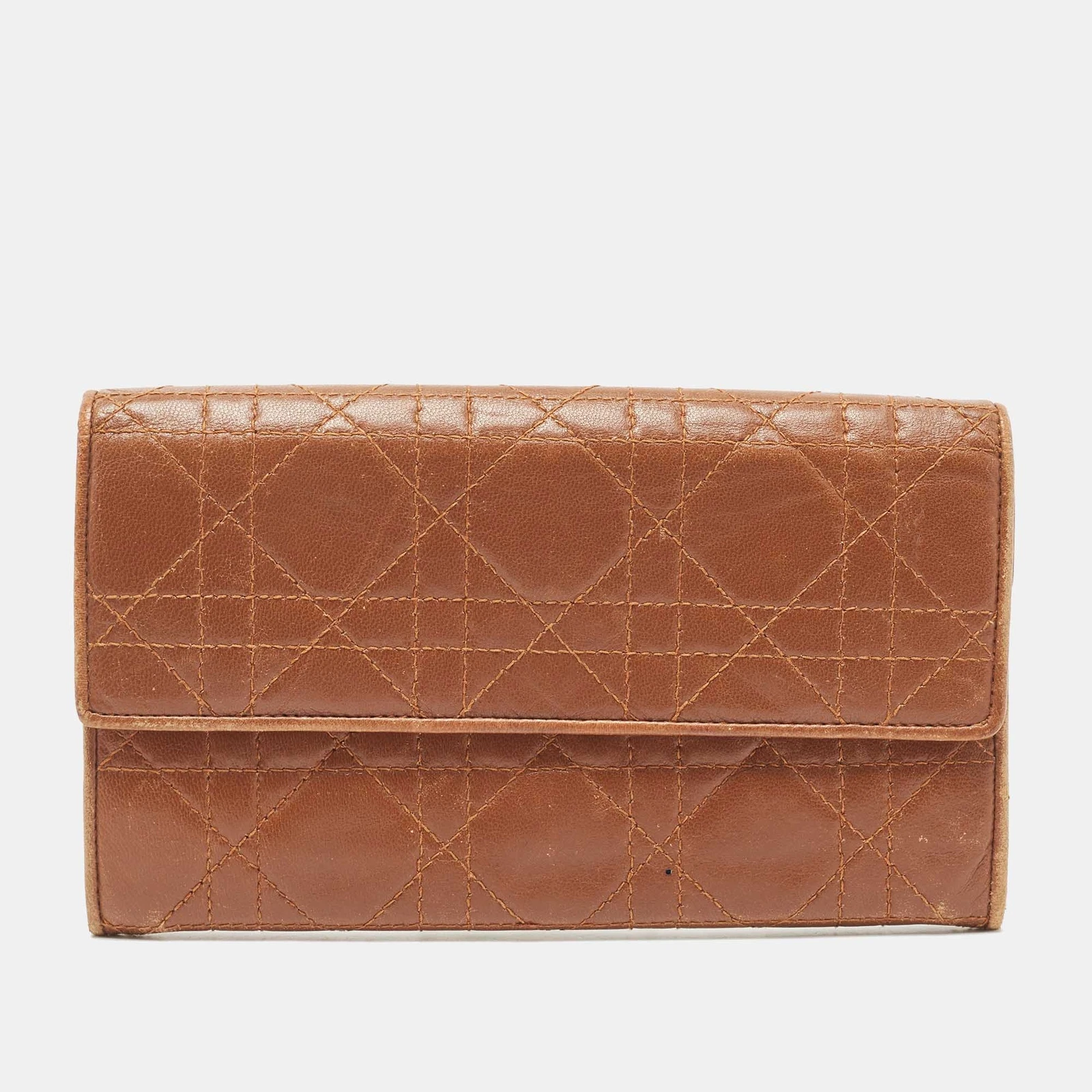 Portefeuille continental double rabat cuir cannage marron Dior