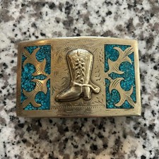 VINTAGE  Inlaid Turquoise Western Style Belt Buckle  Alpaca