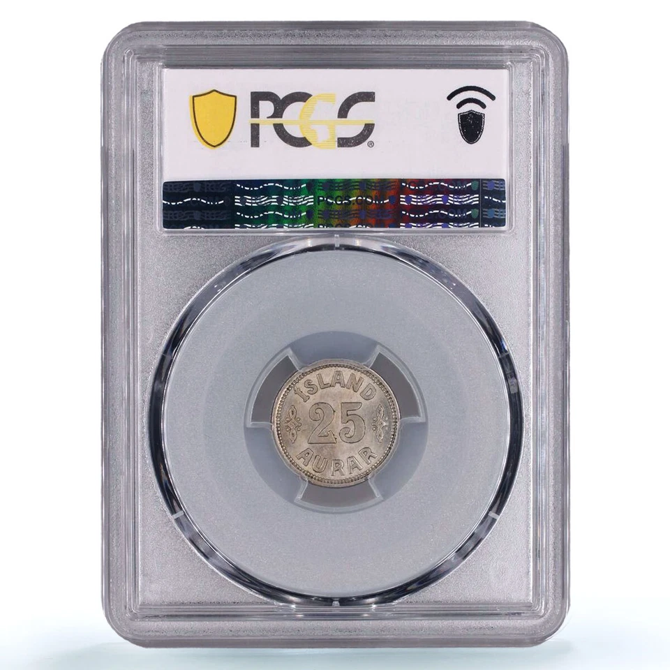 Iceland 25 aurar King Christian X Coinage Near 7 KM-2.1 MS63 PCGS CuNi coin 1937 - Image 2 of 2