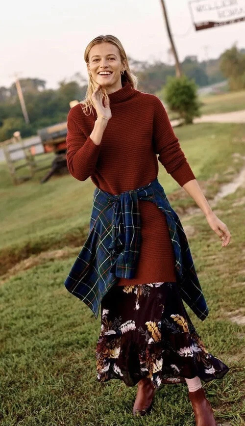 MADEWELL Skyscraper Dress Red Ribbed Sweater Wool Mock Turtleneck