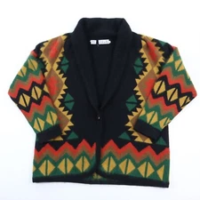 Rafaella Sweater Women's 1X Cardigan Black Geometric Rabbit Hair Lambswool Blend