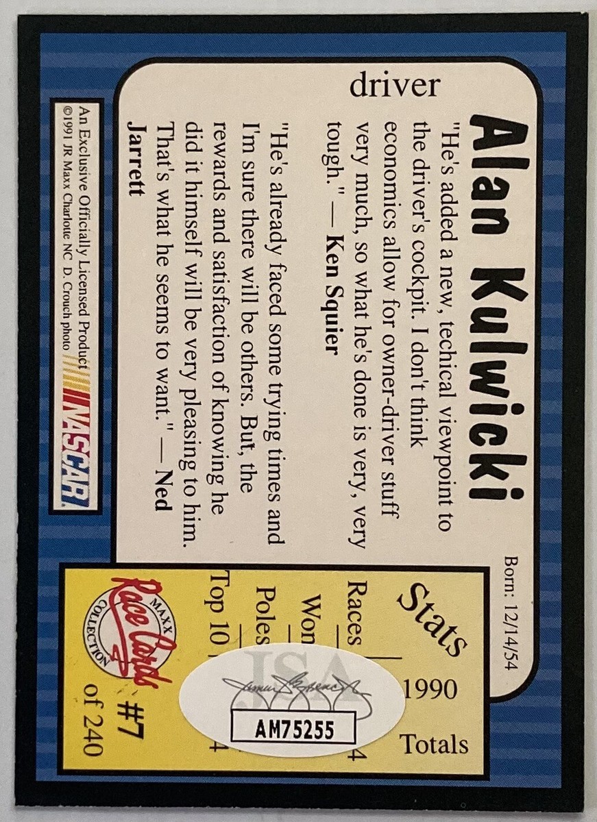 NASCAR HOF Special K Alan Kulwicki Signed Autograph 1991 Maxx