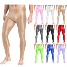 Mens Glossy Compression Pants Stretchy Sports Tights Stirrup Pants Pantyhose