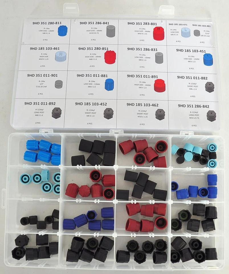 Klimaanlage Kappen Set AC R134a R1234yf Service Port Anschlüsse Hoch Niederdruck - Bild 3 von 4