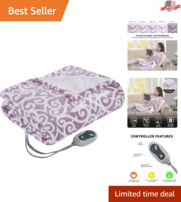 Wearable Heated Throw Blanket Shawl - Reversible Sherpa to Fleece - Lavender ...