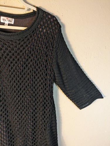 The Zig Zag Stripe L Black Knit Layered Boat Neck HiLo Hem Tunic Shirt Dress - Picture 5 of 23