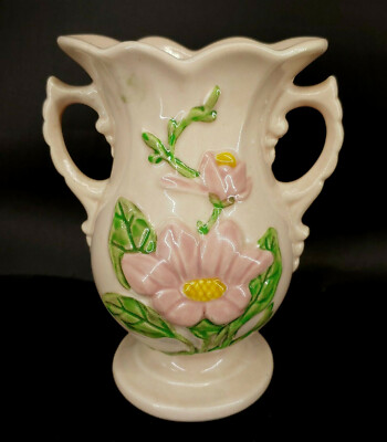 Hull Art Pottery Magnolia Pink Double Handled Vase Vintage 1940s mAAJ