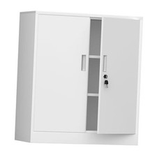 Metal Storage Cabinet with Locking Doors and 2 Adjustable Shelves, Small White