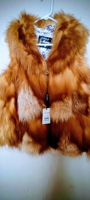 AVANTE RED FOX FUR VEST, CARAMEL/CRYSTAL, FINLAND,  Brand New With Tag! LARGE