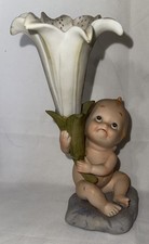 Vintage Porcelain Lefton Kewpie Flower Vase KW335. 7.75  Tall