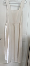 Uniqlo M Linen blend Sleeveless Cream White Dress Medium Smocked pockets (GR176)
