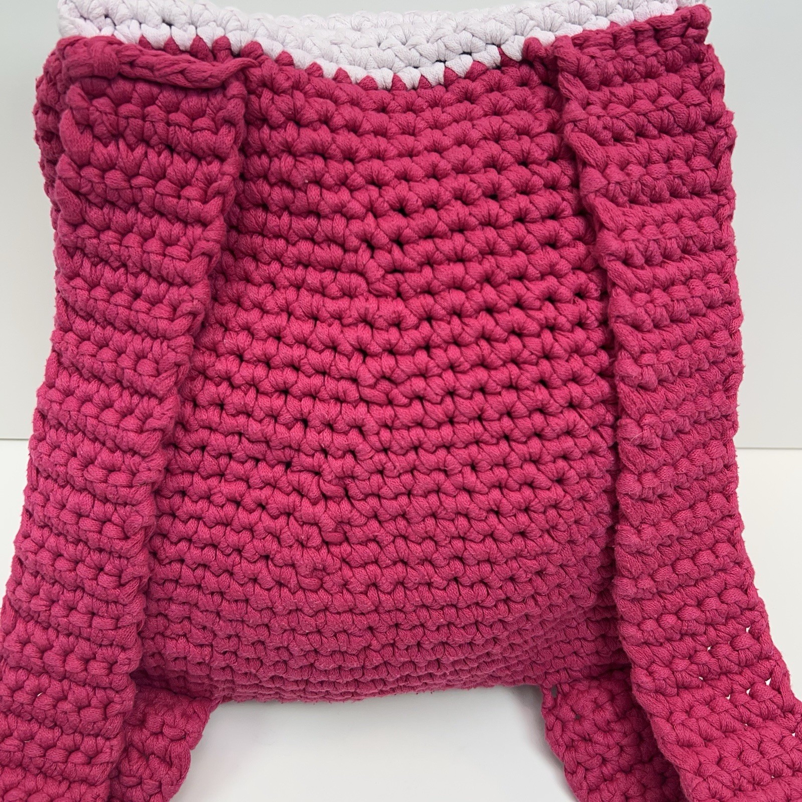 HANDMADE Crochet Drawstring Backpack Flap Button … - image 5