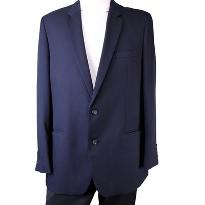 Haggar In Motion Navy Blazer Sport Coat Men s 48L Tailored Fit 2 Button Stretch
