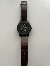 Men’s Ice Mania Technoline Genuine Diamond Stainless Steel Leather Watch 53mm