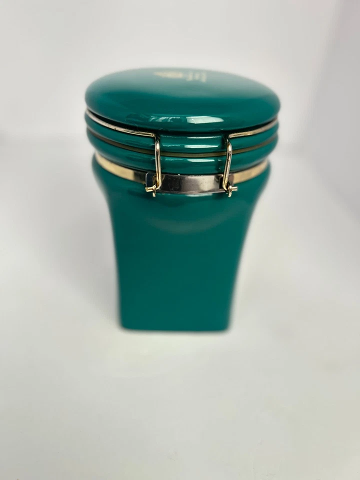Vintage Gevalia Kaffe Royal Warrant Dark Green and Gold Ceramic Coffee Canister - Image 3 of 4