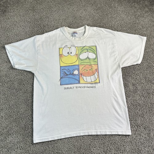 VINTAGE Subject To Mood Swings Shirt Mens XL Cartoon Emotions Graphic 90s Tee - Picture 2 of 12