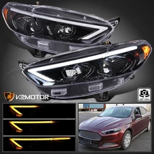 Jet Black Fits 2013-2016 Ford Fusion Sequential LED Signal Projector Headlights