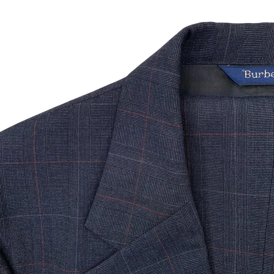 VTG 39 R Burberry Charcoal Grey Windowpane Plaid Classic Cut Wool Suit Made USA - Image 3 of 4