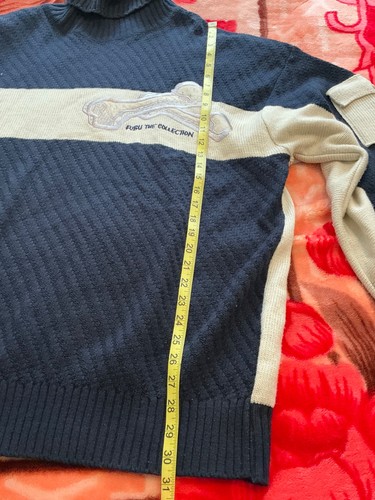 Vintage FUBU Sweater The Collection Oversized Soft Logo Navy & Tan Mens XXL‘90’s - Picture 11 of 12