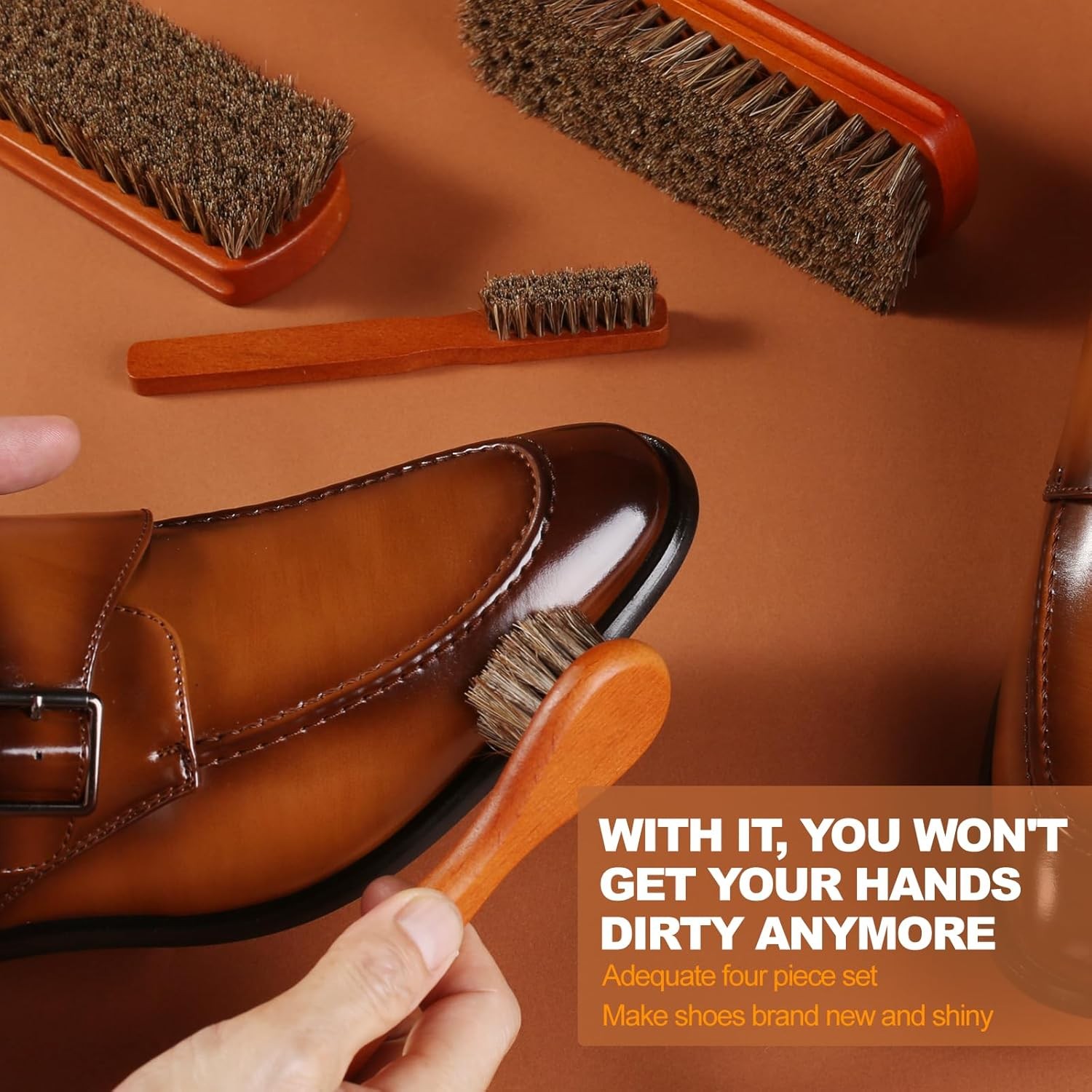 4 Pcs Shoe Brush, Boot Brush, Horse Hair Brush for Leather, Shoe Polish Brush