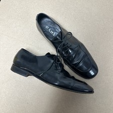 PRADA Derby Black Leather Lace Up Oxfords Apron Toe Men's Shoes size 9
