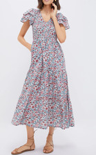 Banjanan XL Ira Dress Java Vine Wine Floral Print Cotton Smocked Midi