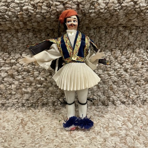 Vintage Greek folk art doll.  Male Greek costume. 1950s -@ 7 inches