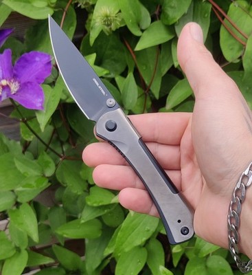 Real Steel Messer Sylph Grey PVD Linerlock Folder Nitro-V Stahl Edelstahlgriff 