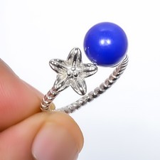 Lapis Lazuli Gemstone 925 Silver Plated Ring Adjustable 9 
