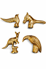 Set of 4 Brass Animal Cane Handles Vintage Style Walking Stick Heads Topper Gift