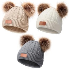 Geyoga Kids Toddler Winter Pompom Hat Baby Knitted Beanie 3 Khaki; White; Gray