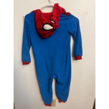 Marvel Spiderman Boys Hooded Fleece Union Suit Pajamas Blue Red Size 4/5